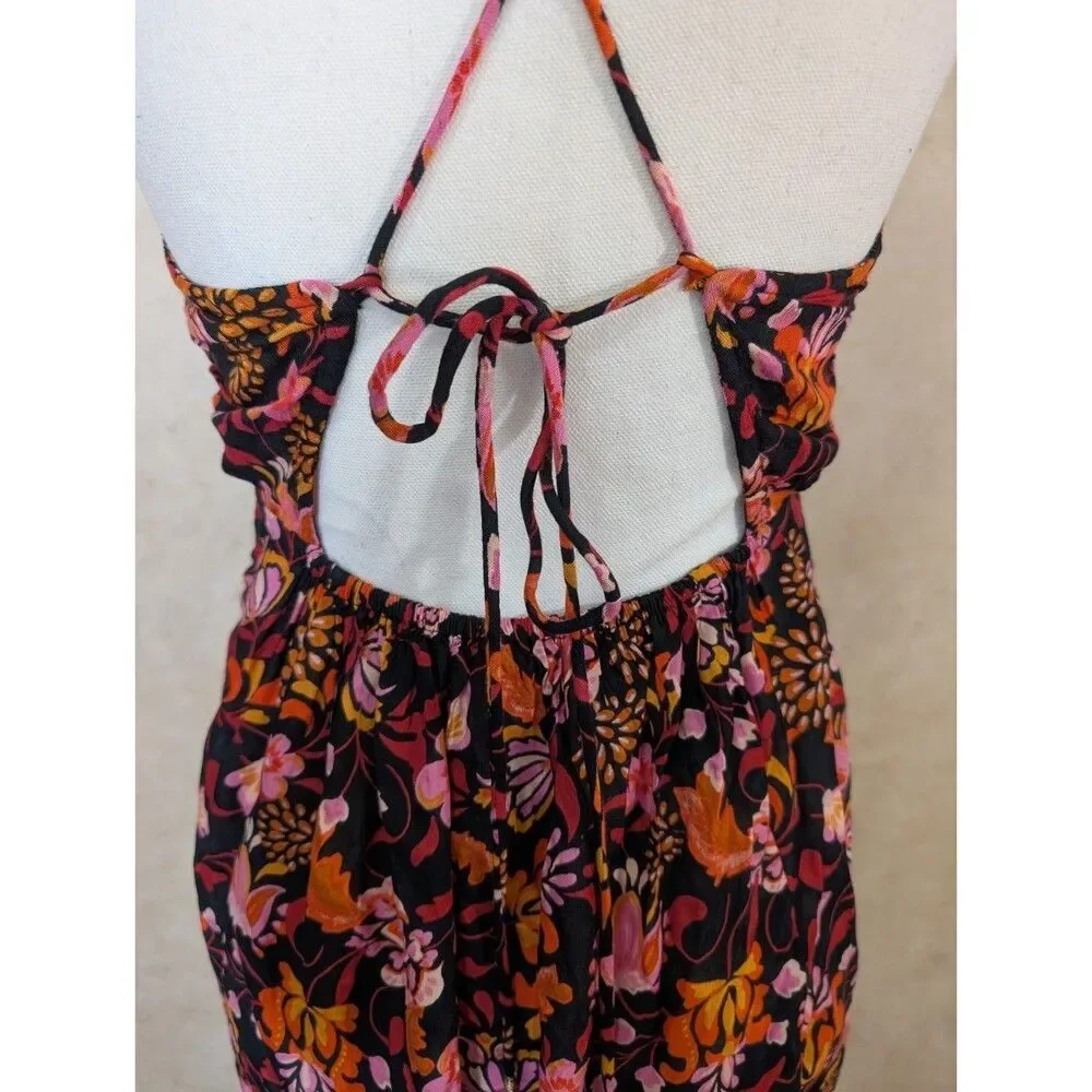 Free People Babydoll Top Womens XS Floral Tie Back Sleeveless Boho Summer